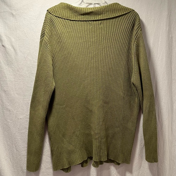 Olive Green, Ribbed Texture, One Button Cardigan by Avenue in 26/28 - Picture 9 of 14